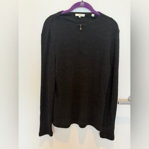 Vince Charcoal Ribbed Sweater with Half-Zip Wool Blend